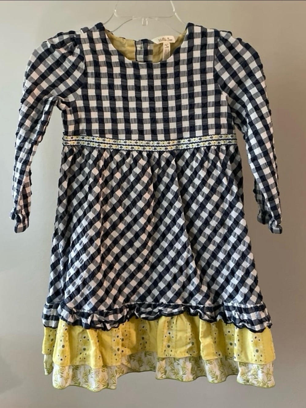 Matilda Jane Navy Blue & White Checked Long Sleeve Dress Girls Size 8